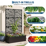 Garvee 71" Tall Metal Raised Planter Box with Trellis & Privacy Screen, Outdoor Rustproof Steel Garden Bed, Drainage Holes, for Climbing Plants, Vines & Vegetables - Black - Wave Tree Leaves America - Black