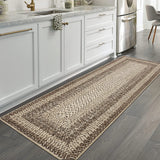 Garvee Machine Washable Braided Print Runner Rug – Low Pile, Non-Slip, Mark Resistant Hallway Carpet – Soft Accent for Kitchen, Entryway, Living Room, Bedroom, Farmhouse – Natural Color, 2x10ft (61x305cm), USA - Natural Color