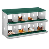 Garvee 8-Compartment Metal Chicken Nesting Box – Stainless Steel Roll Away Laying Box, Ventilated, Secure Perch & Lid, Wall Mounted or Free Standing, Easy Egg Collection, Includes 4 Dummy Eggs & 10 Damp-Proof Mats, Dark Green, 8-Compartment Basic Model - Dark Green