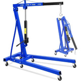 Garvee Folding Hydraulic Engine Hoist Cherry Picker 2 Ton – Heavy Duty Shop Crane with Telescoping Boom, 6 Casters, 4400 lbs Lift Capacity – Ideal for Automotive Repair, Garage, Workshop – Blue