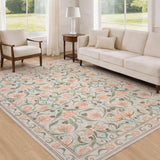 Garvee Rice Beige Washable Floral Area Rug - Modern, Non-Slip, Low-Pile, Soft Carpet, Mark Resistant, for Living Room, Bedroom, Dining Room - 6x9ft (183x274cm), USA - Black