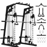 Garvee 2200LB Heavy Duty Smith Machine Power Cage Home Gym – Dual Independent Cable Pulley System, Squat Rack, Lat Pulldown, 360° Landmine, Pull-Up Bar, J Hooks, Leg Hold-Down, Weight Storage – Full Body Training Equipment – Black - Black