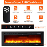 Garvee 50-Inch Electric Fireplace Heater LED 3D Flame Effect 12 Colors Iron Tempered Glass Wall Mounted Recessed Freestanding Living Room Bedroom