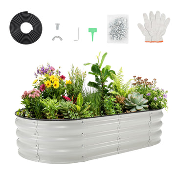 Garvee 6x3x1Ft Oval Galvanized Garden Beds Large Outdoor Raised Bed For Patio Yard, Durable Steel, Safe Rubber Edge, Easy Assemble, Silver