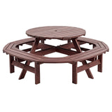 Garvee 8-Person Round Wooden Picnic Table Set – 4 Built-in Benches – Umbrella Hole – Durable Outdoor Patio Dining Table for Garden, Backyard, Camping – Color: Charcoal Brown - Natural Wood Color