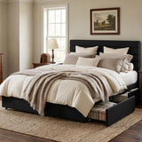 Garvee Modern Velvet Upholstered Platform Bed Frame with 4 Storage Drawers - Soft Headboard - Sturdy Wood Slats - No Box Spring Needed - Easy Assembly - Bedroom Furniture - Black, Full Size - Black