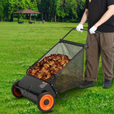 Garvee 26-Inch Manual Push Lawn Sweeper – Heavy Duty Steel Frame, 4 Spinning Brushes, 7 cu. ft. Push mower, Adjustable Height, Effective Grass Clipping & Leaf Collector, Durable Rubber Wheels – Black + Orange Hub