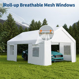 Garvee Heavy Duty 13x20 ft Galvanized Steel Carport Canopy – Outdoor Storage Shelter – Waterproof All-Season Portable Garage – Roll-Up Doors & Mesh Windows – For Car, Truck, SUV, Boat – White