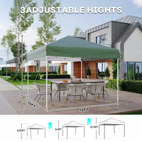 Garvee Portable Outdoor Canopy Tent with Adjustable Height, Waterproof 210D Oxford Fabric, Corrosion-Resistant Frame, Green, 10x10ft, Camping & Events