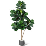 Garvee Artificial Fiddle Leaf Fig Tree – 77 Realistic Leaves Faux Ficus Lyrata – Low Maintenance Floor Plant for Home, Office, or Living Room Decor – 7.8in Grey Planter – Black Basin White Stone, 150cm - Black Basin White Stone