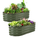 Garvee 2-Pack Oval Raised Garden Beds, 4x2x1ft Galvanized Corrugated Steel Planter Boxes, Open Bottom for Drainage and Deep Roots, Safety Rubber Edging, Rust-Resistant Outdoor Planters for Vegetables, Herbs and Flowers, Green - Green