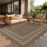 Garvee Washable Area Rug, Low-Pile Soft Non-Slip Indoor/Outdoor Carpet - Easy-Care, Mark-Resistant, Non-Shedding - Living Room/Bedroom/Kitchen/Entryway/Patio - Tan, 8x10 ft, USA - Scalloped & Border Print | Tan