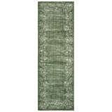 Garvee Washable Non-Slip Runner Rug, Modern Vintage Distressed Floral Edge - Low-Pile Accent Rug for Kitchen Hallway Entryway Bedroom Laundry Room - Green, 2x6 ft (61x183 cm) - Floral Bordered - Green