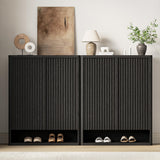 Garvee 63" Tall Shoe Cabinet, Large Wooden Shoe Storage Organizer - Adjustable Shelves, Fluted Doors, Freestanding Entryway Closet - Holds 50–60 Pairs - Black