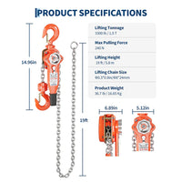 Garvee Manual Lever Chain Hoist – 1.5 Ton (3300 lbs) Capacity – 20 ft Lift – G80 Galvanized Steel Chain – Weston Double Pawl Safety Brake – 360° Swivel Hook – Corrosion Resistant Lifting for Garage, Factory, Dock, Construction – Variant: 1.5 Ton 3300 lbs
