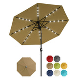Garvee 9FT Patio Umbrella with 32 Solar LED Lights – Waterproof, UV Protection, Crank Lift, Push Button Tilt, 8 Ribs – Outdoor Table, Garden, Pool, Deck – Color: EU4 Khaki - Eu4 Red