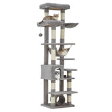 Garvee 74" Tall Cat Tree for Large Cats with Scratching Posts, Condo, Perches, Hammock, Tunnel & Feeding Station, Deep Gray - Light Gray