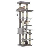 Garvee 74" Tall Cat Tree for Large Cats with Scratching Posts, Condo, Perches, Hammock, Tunnel & Feeding Station, Deep Gray
