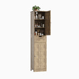Garvee 67" Tall Slim Bathroom Storage Cabinet, Freestanding Narrow Linen Organizer with Adjustable Shelves & Magnetic Door, Space-Saving for Small Bathrooms - Rustic Wood - White