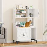 Garvee Modern Cat Litter Box Enclosure with 4-Tier Storage Shelves – Dual Cabinet Doors – Spacious Hidden Cat Washroom Furniture – Indoor Litter Box Cabinet for Large Cats – White Finish – Includes Cat Litter Mat