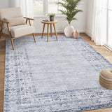 Garvee Washable Area Rug 8x10ft – Vintage Distressed Edgeed Carpet, Soft Low Pile, Non-Slip, Mark Resistant, Modern Floor Mat for Living Room, Bedroom, Dining Room – Light Blue, USA - Blue