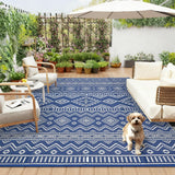 Garvee Waterproof Reversible Outdoor Rug 9x18ft – Plastic Straw Carpet – Lightweight, Easy Clean, UV Resistant – Patio, Deck, RV, Camping, Balcony, Backyard – Navy Blue/White, USA - Four Colors - Yellow/Rose Red/Green/White