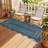 Garvee Washable Runner Rug, Low-Pile Non-Slip Area Rug - Jute-Look Scalloped Edge, Mark-Resistant, Non-Shedding - Hallway/Kitchen/Entryway/Bedroom/Bathroom - Cyan Blue, 2x6 ft, USA - Scalloped & Border Print | Cyan Blue