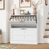 Garvee Slim Rattan Shoe Storage Cabinet with Doors - 3 Turnover Drawers, Adjustable Shelves, Hidden Shoe Organizer for Entryway Hallway Closet - Vintage White - Vintage White
