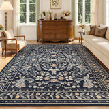 Garvee Washable Floral Area Rug for Living Room – Soft Low Pile Non-Slip Carpet – Modern Accent for Bedroom & Dining Room – Black – 8x10ft (244x305cm), United States - Black