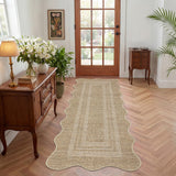 Garvee Washable Runner Rug, Low-Pile Non-Slip Indoor/Outdoor Carpet - Jute-Look Scalloped Edge, Mark-Resistant, Non-Shedding - Entryway/Hallway/Kitchen/Patio/Porch/Balcony - Linen Color, 2x6 ft, USA - Scalloped & Border Print | Linen