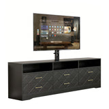 Garvee Modern Entertainment Center TV Stand with Height Adjustable Mount – 6 Deep Storage Drawers – Fits 35-80 Inch TVs – Wooden Media Console Table for Living Room or Bedroom – Farmhouse Style, Black