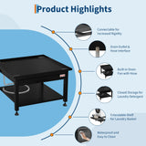 Garvee Heavy Duty Support – 27" Laundry Pedestal Stand for Washer & Dryer, Metal Storage Rack, Pull-Out Shelf, Anti-Vibration Pads, Drain Pan & Hose, 1000 lbs Capacity – Freestanding Organizer, Black, 27x27x16 Inch - Black