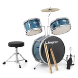 Garvee Beginner-Friendly 3-Piece Junior Drum Set – Complete Percussion Kit with Bass Drum, Snare, Tom, 10" Cymbal, Drumsticks, Pedal, Stool – Ideal Musical Instrument Gift for Kids, Boys & Girls – Blue - Blue