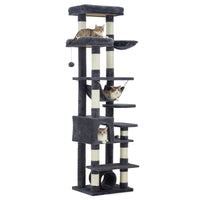 Garvee 74" Tall Cat Tree for Large Cats with Scratching Posts, Condo, Perches, Hammock, Tunnel & Feeding Station, Deep Gray
