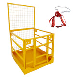 Garvee Heavy Duty Forklift Safety Cage 43"x45" – 1400 lbs Steel Collapsible Work Platform Man Basket with Safety Harness & Lock, For Warehouse, Construction & Maintenance – Without Wheels - Yellow