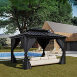 Garvee 12'x14' Hardtop Gazebo - Heavy Duty Aluminum Frame Pavilion - Double Metal Roof - Waterproof Curtains & Netting - Permanent Outdoor Shelter for Patio, Deck, Garden, Backyard, Weather-Resistant, Khaki, Specs: Box A 1/5