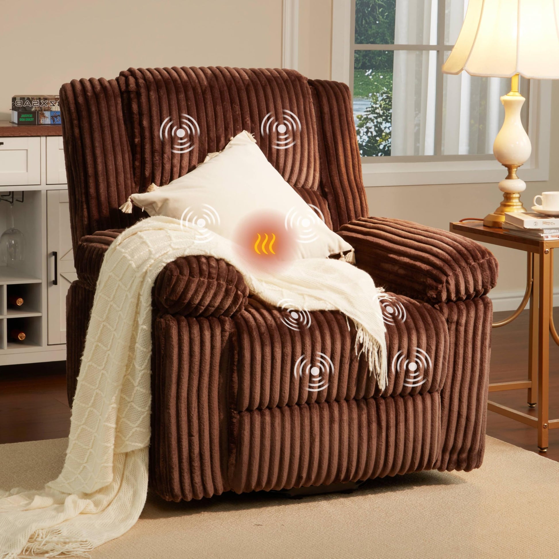 Garvee Power Lift Recliner Chair - Heat and Massage, Electric Lift Plush Recliner with Soft Padded Seat, Back Support & Armrests , Designed for the Elderly and People with Mobility Impaired, Brown