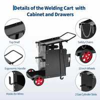 Garvee Welding Cart with Drawers and Cabinet Heavy Duty Carbon Steel for Mig Welder Tig Welder Plasma Cutter 220 Lb Capacity Black