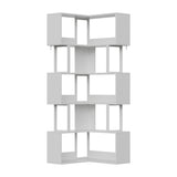 Garvee Space-Saving L-Shaped 6-Tier Corner Bookshelf – Tall Freestanding Metal & Wood Rack with Baffle – Modern Industrial Storage & Display Shelf for Living Room, Bedroom, Home Office – White - Black