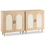 Garvee Boho Rattan Sideboard Buffet Cabinet Set of 2 – Adjustable Shelves & Sturdy Wood Feet – Entryway Storage for Living Room, Kitchen – Color: Log - Black