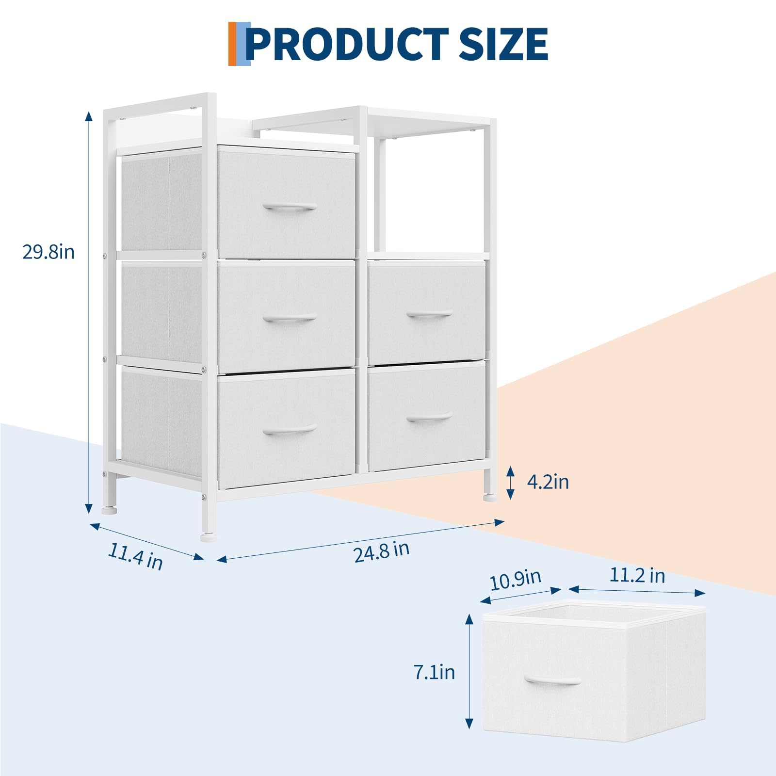 Garvee 5 Drawer Mobile File Cabinet with Open Storage Shelf, Rolling Printer Stand and Fabric Lateral Filing Cabinet for Home Office, Fits A4 or Letter Size Files, White