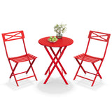 Garvee Space-Saving 3-Piece Folding Bistro Set - Weather-Resistant Steel Patio Table & 2 Chairs - Ideal for Garden, Balcony, Deck, Poolside - No Assembly Required - Red - Red