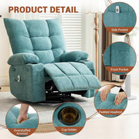 Garvee Swivel Recliner Chair with Massage & Heat for Elderly Adults, Ergonomic Lounge Single Sofa, Manual Recliner with Overstuffed Cushion, Side Pocket, Cup Holders for Living Room, Bedroom, Blue