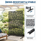 Garvee No-Dig Freestanding Outdoor Metal Privacy Screen Panel 48"W x 75"H - Rustproof Powder-Coated Steel Decorative Fence Divider/Wind Screen - Block Design (QR Code) - Black positioning hole + 2 sets of nails - Black Positioning Holes + 2 Sets Of Nails
