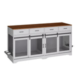 Garvee Dual Dog Crate Furniture for 2 Dogs – 71" Indoor Kennel, 4 Storage Drawers, Metal Mesh Sliding Doors, Movable Feeding Bowls, Multifunctional End Table & TV Stand – White, Walnut+White, US Version, Color: Walnut+White A, Specs: US - White