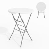 Garvee Sturdy HDPE Round Folding Cocktail Table – 32" Bar Height, Locking Metal Legs, Portable Bistro Table for Patio, Backyard, Indoor & Outdoor Events – White Desktop + Gray Spray Coating