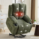 Garvee Oversized Power Lift Recliner Chair for Elderly, 155° Adjustable Lay Flat Lift Chair with Heat and Massage, Standing Assistance, Overstuffed Backrest, Cup Holders, Side Pocket for Living Room, Green