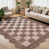 Garvee Scalloped Checkered Area Rug – Modern Low Pile, Machine Washable, Non-Slip, Pet & Child Friendly – Easy Clean Carpet for Living Room, Bedroom, Office – Neutral Brown – Size: 10x13ft (305x396cm), Color: Mousse