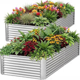 Garvee 2 Pack Galvanized Steel Raised Garden Beds for Outdoor Gardening – Durable Metal Planter Boxes with Drainage Holes for Vegetables & Flowers – Size: 4x2x1FT, Original Color, 2-Piece Set