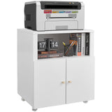 Garvee Metal Printer Stand with Storage – 2-Door Mobile File Cabinet with Adjustable Shelf – Under Desk Organizer for Letter/Legal/A4 Files, Heavy-Duty Rolling Printer Table for Home Office, Color: White, Four Compartments